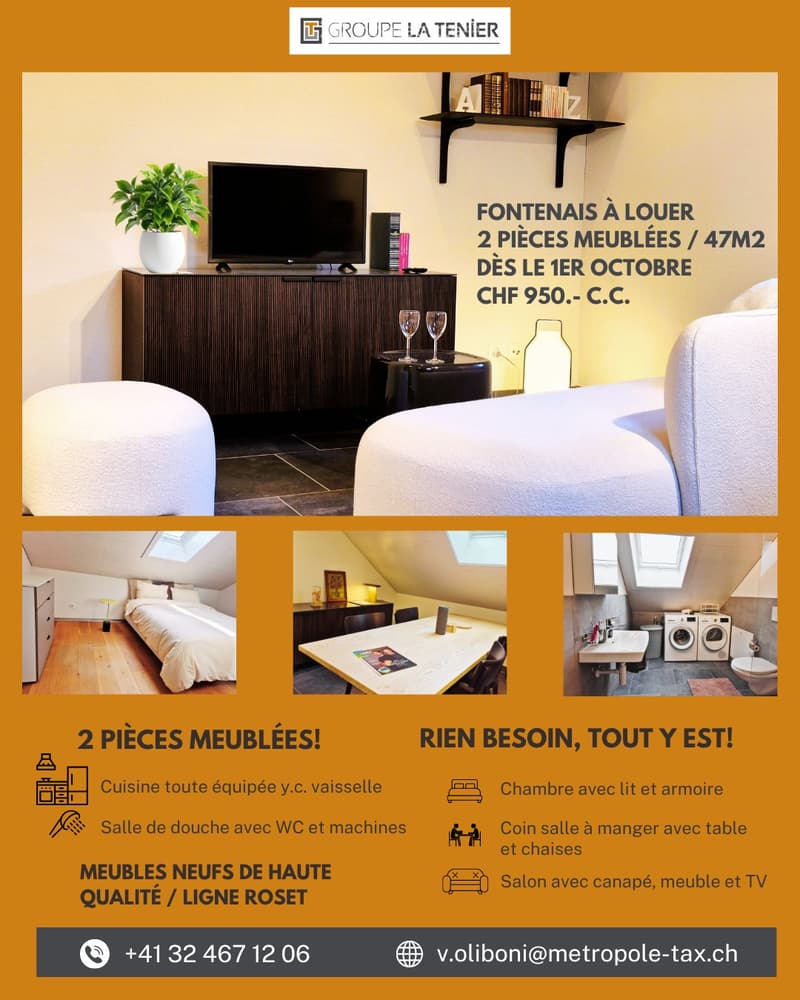 Exceptionnel, 2 pièces meublées avec du mobilier neuf! (1)
