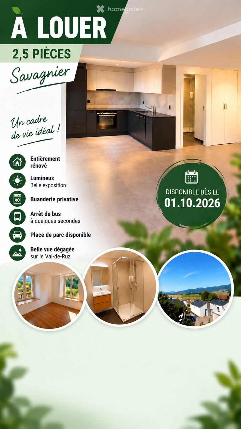 À louer àSavagnier Appartement 2,5 pièces entièrement rénové (1)