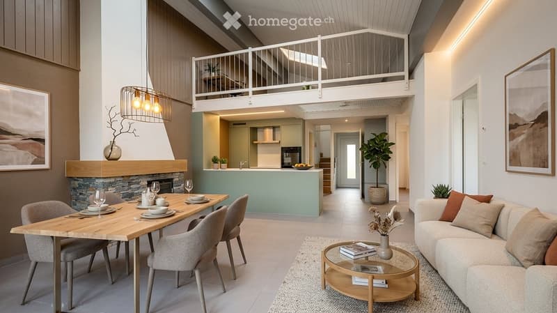 Attique 3,5 pcs 75m² + belle mezzanine rénové centre Savièse (1)