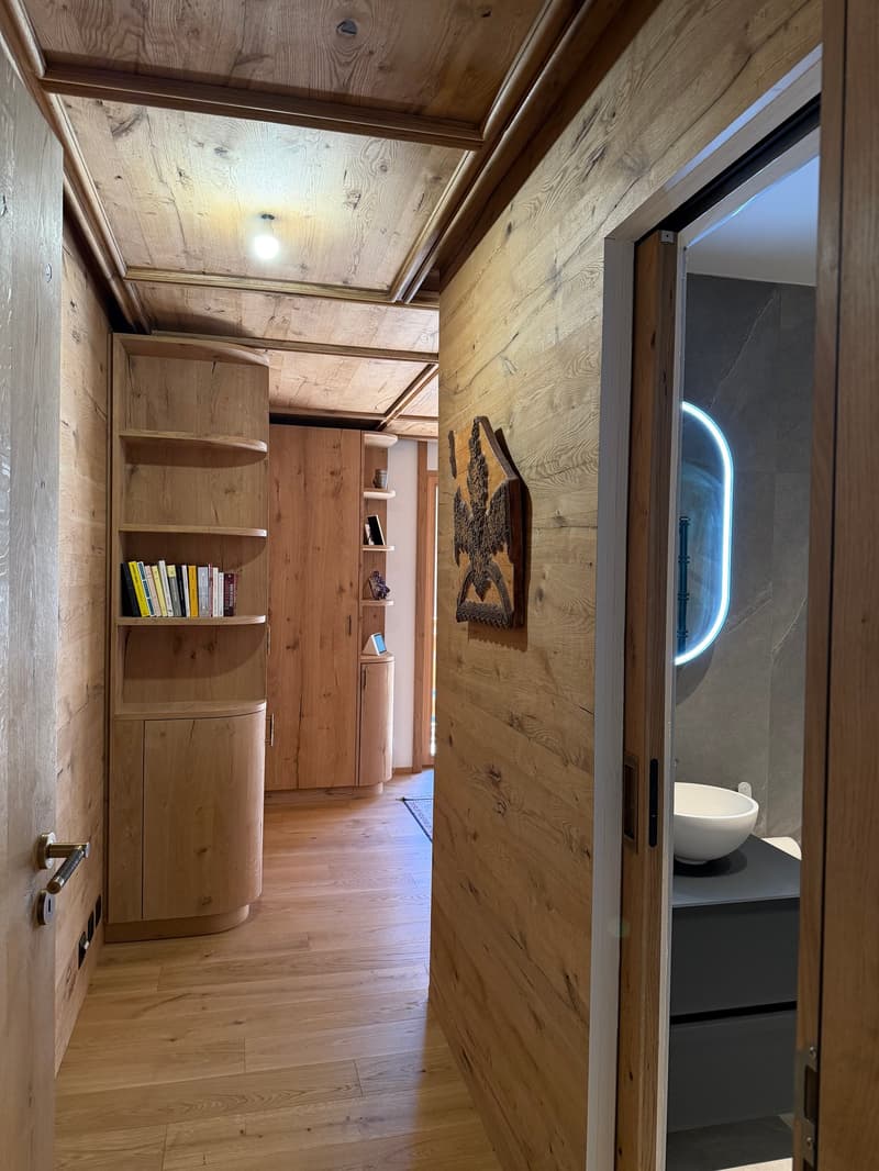 wooden walls, wooden floor, wooden shelves, books, wooden door, sink, toilet
