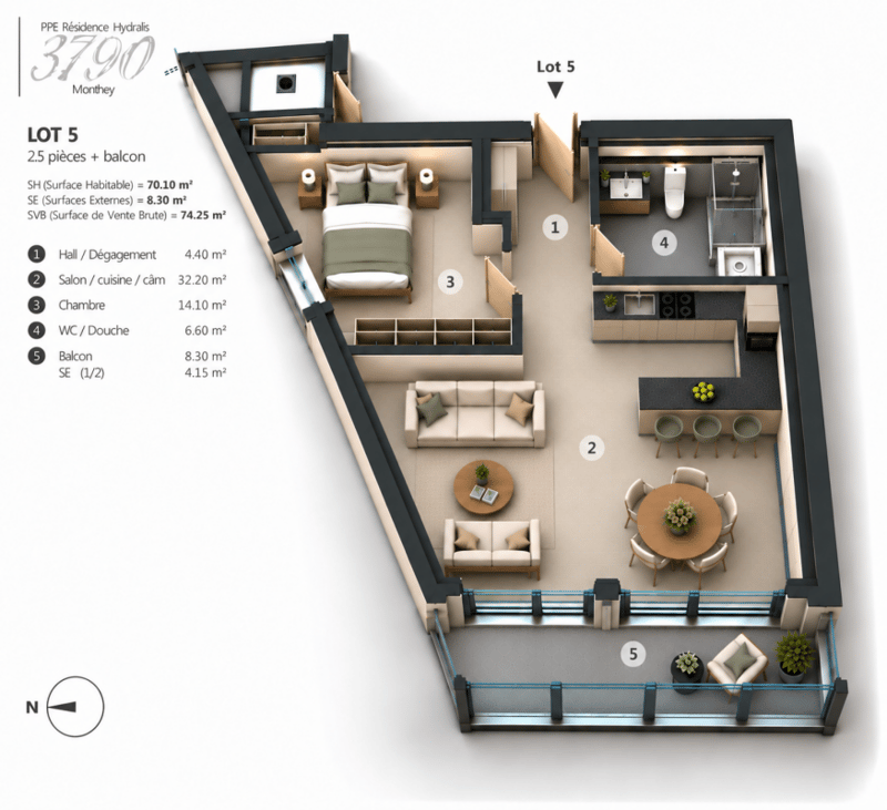 PPE Hydralis lot 5 appartement de 2,5 pièces au 2ème étage (12)