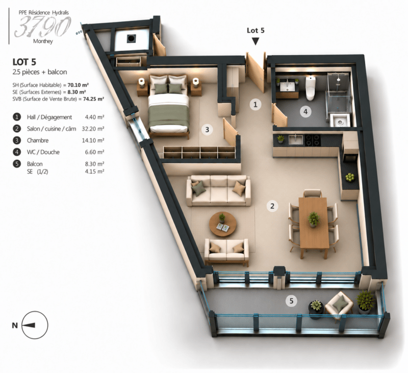 PPE Hydralis lot 5 appartement de 2,5 pièces au 2ème étage (13)