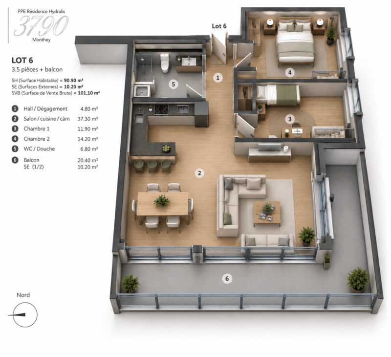 PPE Traménaz lot 237-6 appartement 3.5 pièces au 1er sur rez (9)