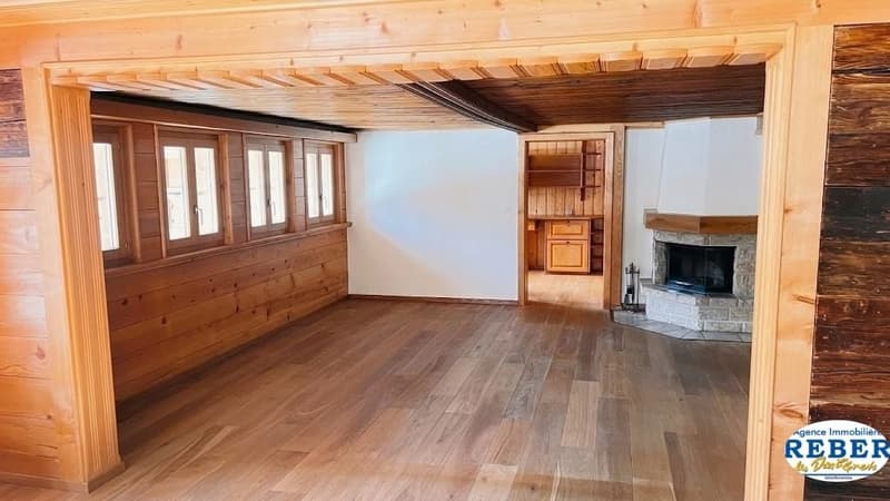 wooden walls, wooden floor, fireplace, windows, wooden cabinet