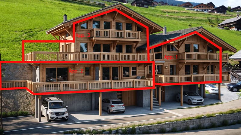 3 story wooden house, 3 apartments, balcony, underground garage with parking