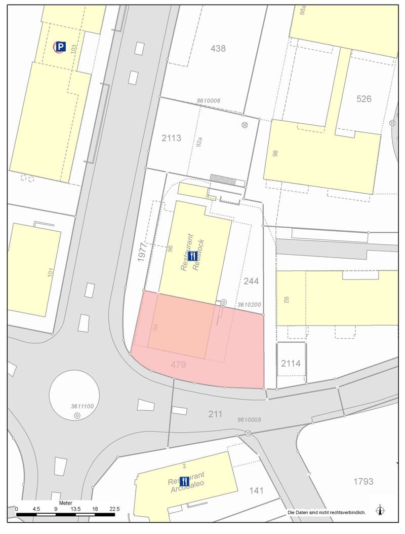 Floor plan with various labeled areas and a central circular area marked as 'Restaurant'