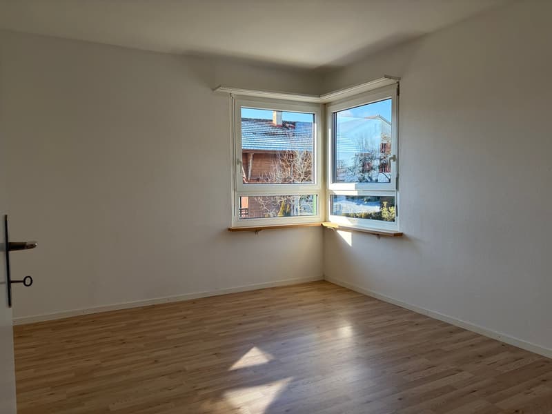 empty room, wooden floor, white walls, two windows, window sills
