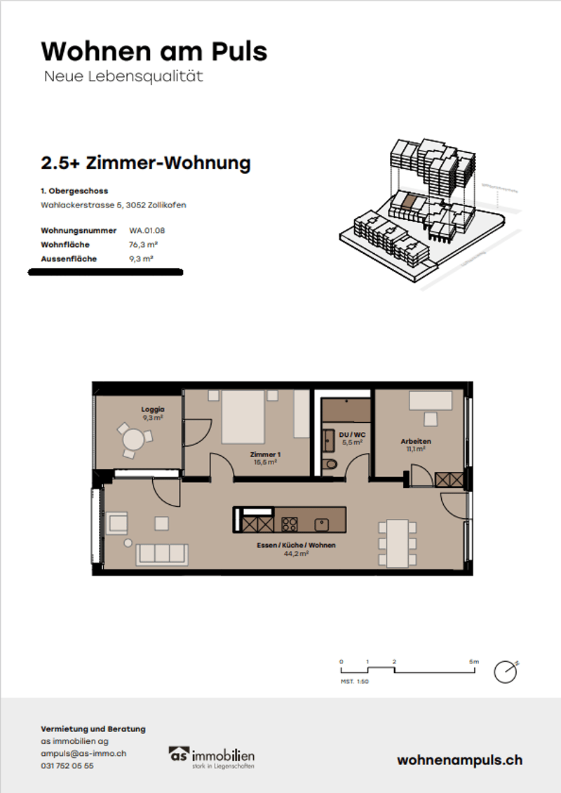 Moderne 2.5-Zimmer-Wohnung in Zollikofen – Neubau mit Balkon und Tiefgarage (1)