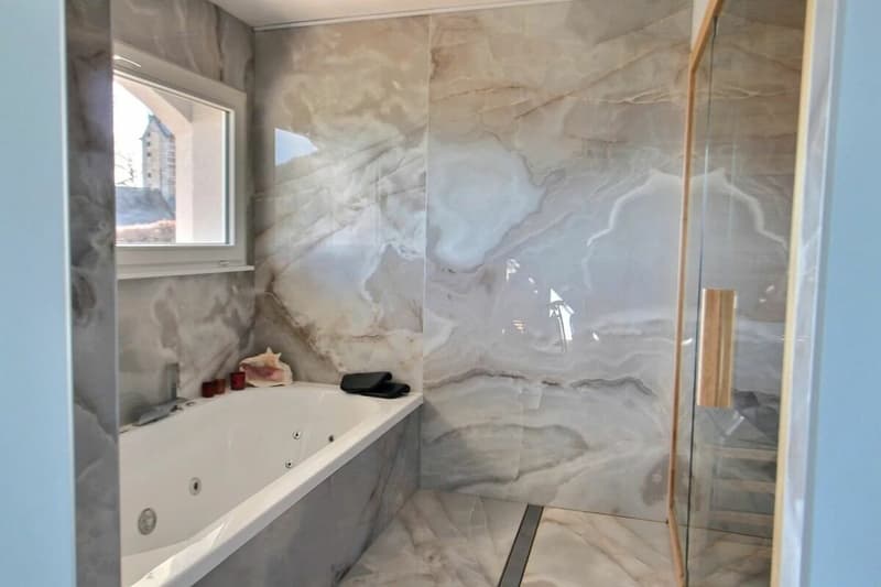 villa rénovée avec jacuzzi et sauna - magnifique jardin avec vue sur le lac et Mont-Blanc (8)