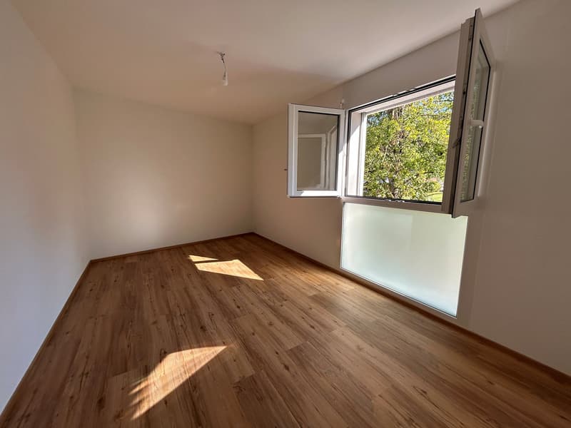 empty room, wooden floor, white walls, windows facing the outside