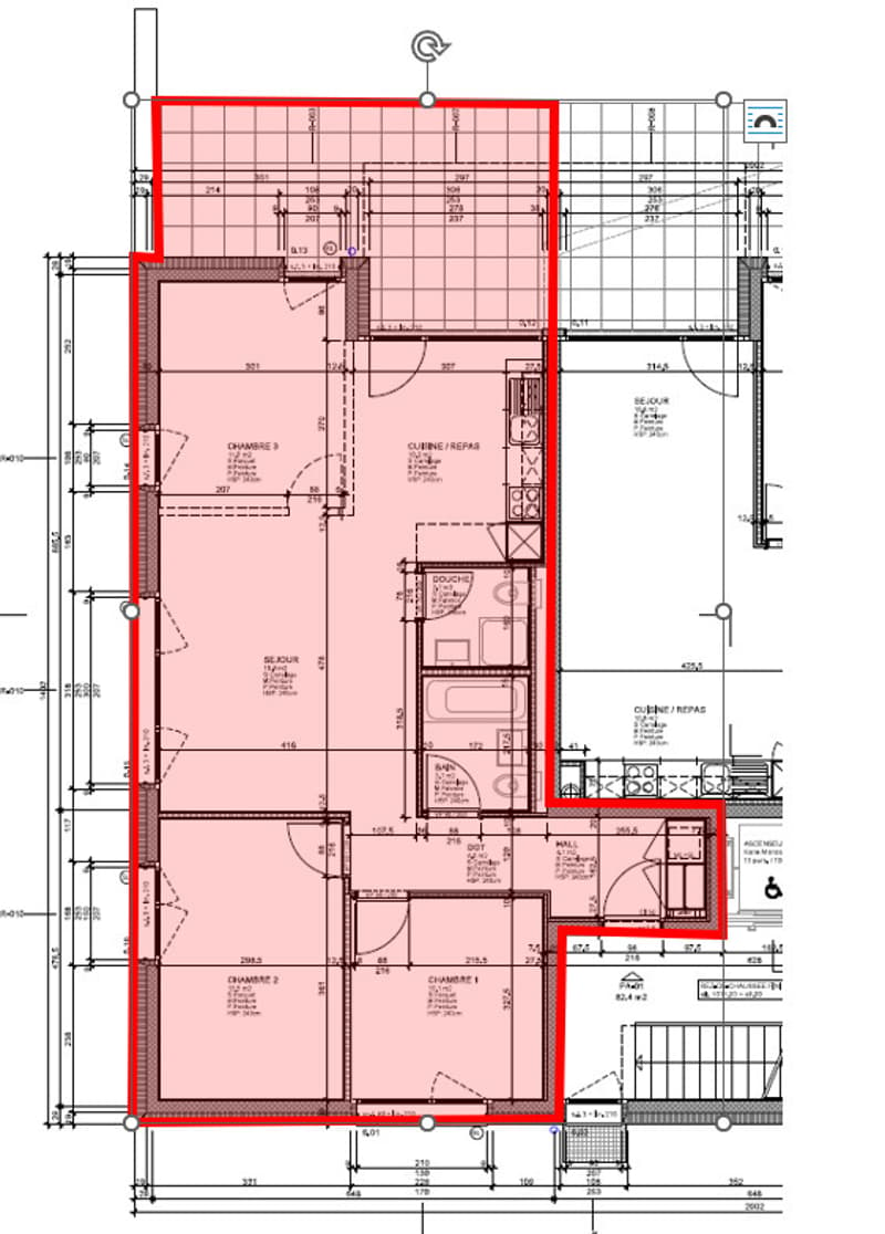 Plan du lot PA01 (avec la 3ème chambre possible)