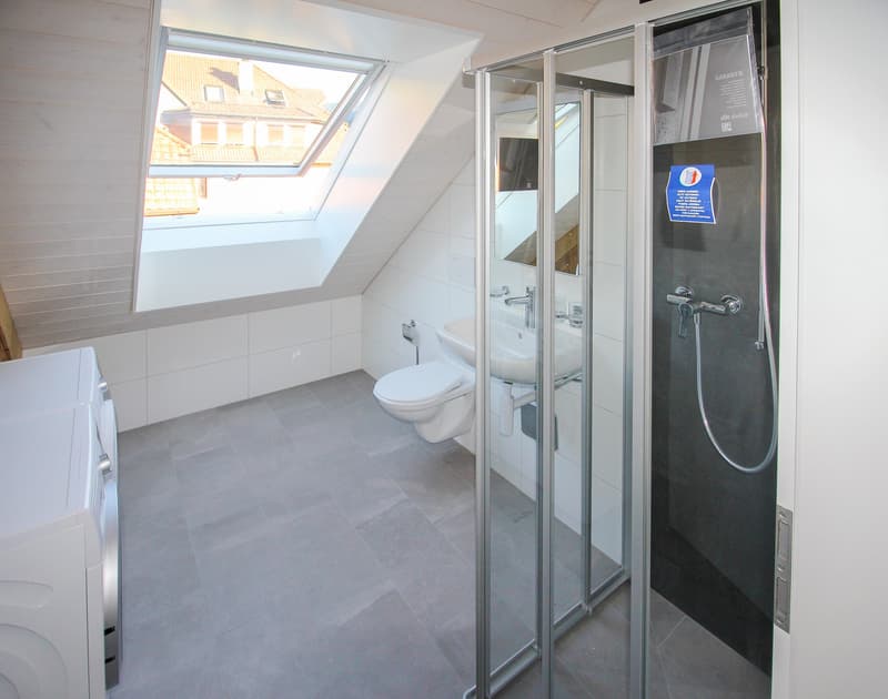 Salle d'eau avec colonne de lavage