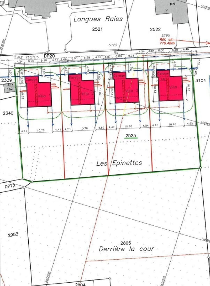 Plan de situation des 4 villas avec 4 garages
