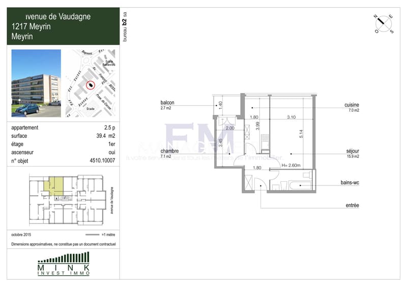 Avenue de Vaudagne - 2,5 pièces d'environ 39,40 m² au 1er étage (3)
