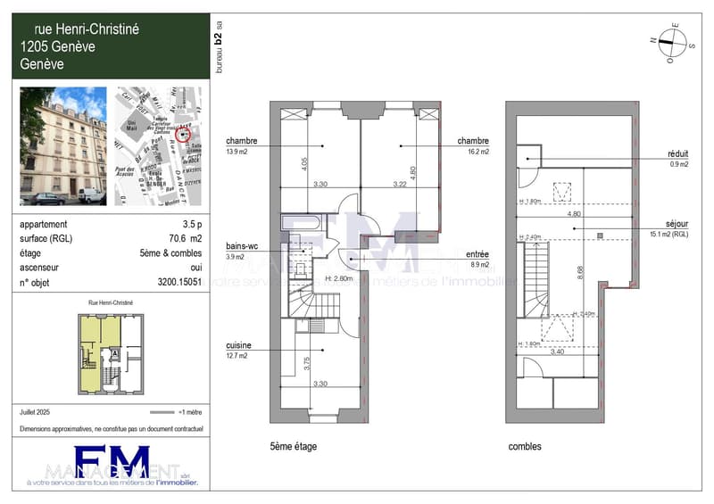 Rue Henri-Christiné ? 3,5 pièces d'env. 70.6 m² au 5ème étage & combles aménagés (6)