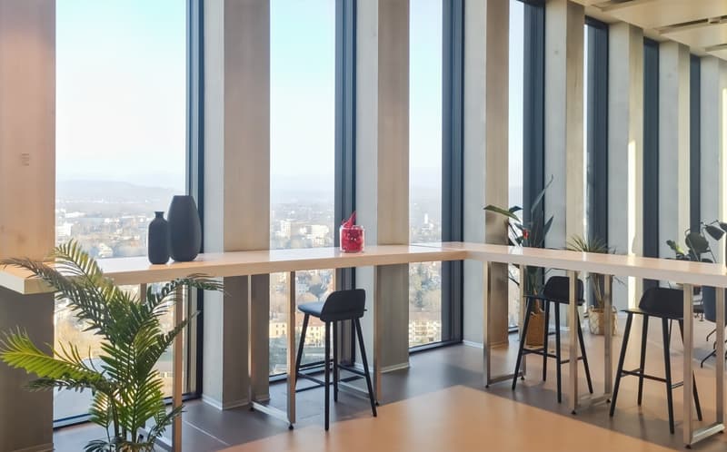 Arbeite, halte Meetings ab, und fördere die Zusammenarbeit in Büroräumen in Spaces Grosspeter Tower (10)