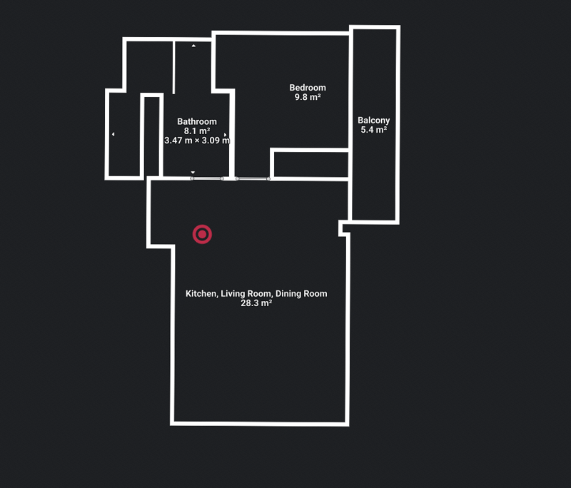 2 Bedrooms, 1 Bathroom, Balcony, Living Room, Kitchen, Dining Room
