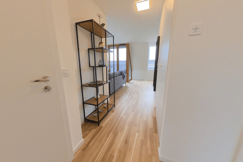 light wood floor, minimalistic room, modern style, balcony
