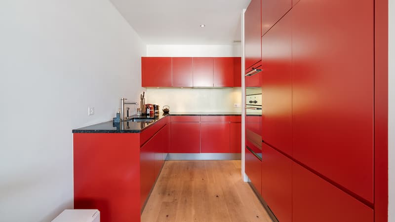 Die gut ausgestattete und hochwertige Einbauküche mit V-Zug Geräten wie Kombisteamer und Backofen