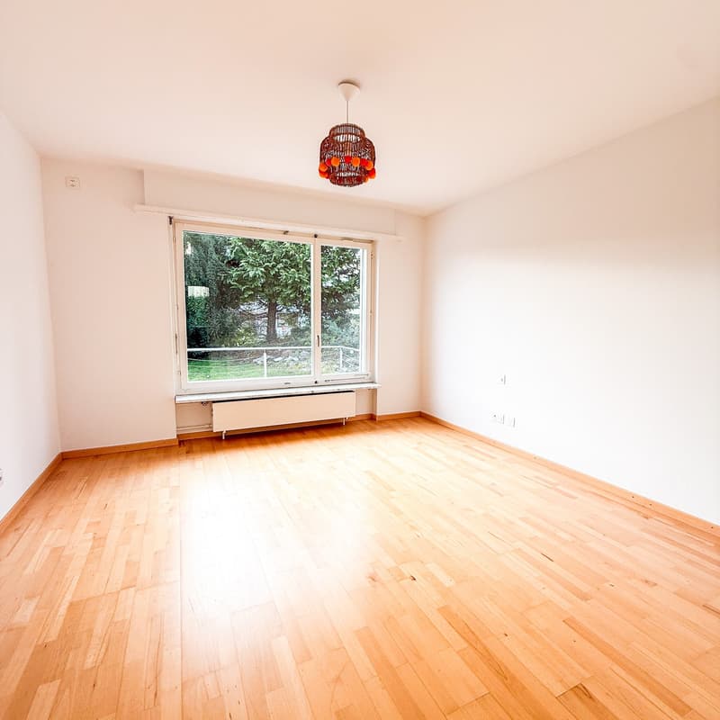 large window with balcony overlooking outside, wooden floor, white walls