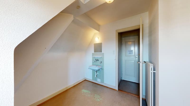 Bathroom with sink, mirror, and radiator