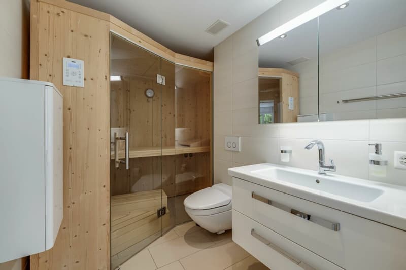 Badezimmer mit attraktiver Sauna