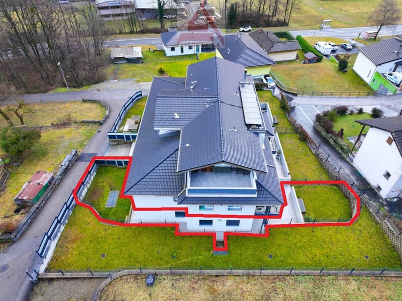 3 story house, gray roof, solar panels, garage, balcony, pool