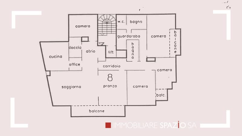 Floor plan including living room, kitchen, 3 bedrooms, 2 bathrooms, office, balcony, wardrobe, and lift