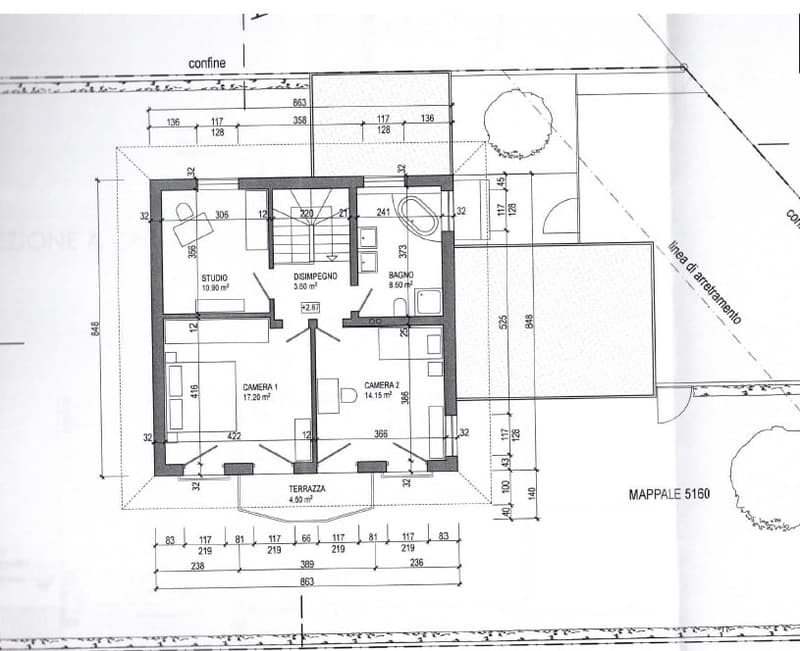 The image shows a floor plan with a living room, kitchen, 2 bedrooms, 2 bathrooms, and a terrace.