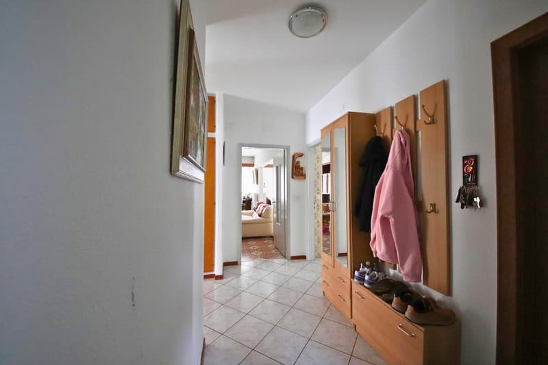 tiled floor, wooden wall, clothes rack, painting, shoe rack, mirror