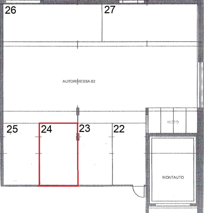 Floor plan with numbered rooms, including a highlighted room 24