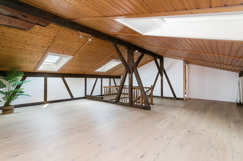 Das riesige Dachzimmer könnte man bei Bedarf Dank seiner Grösse und den drei grossen Velux-Fenstern zu zwei separat abgeschlossenen Räumen umbauen...