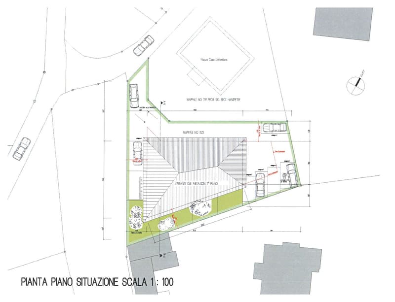 Floor plan with multiple parking spots, stair, and garden