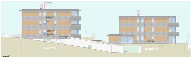 Blocco A: living room, kitchen, 1 bedroom, 1 bathroom, terrace, wall mounted oven, gas boiler, washing machine. Blocco B: living room, kitchen, 1 bedroom, 1 bathroom, terrace, wall mounted oven, gas boiler, washing machine.
