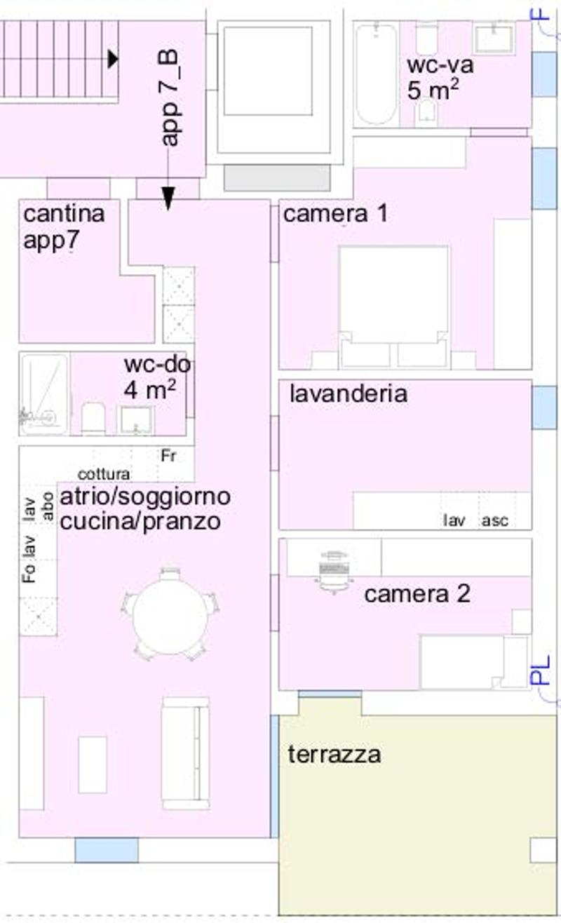 living room, kitchen, dining area, bathroom, balcony, laundry room, two bedrooms