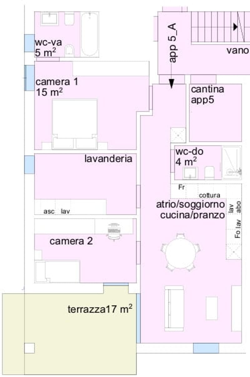 Living room, dining room, kitchen, two bedrooms, 2 bathrooms, terrace