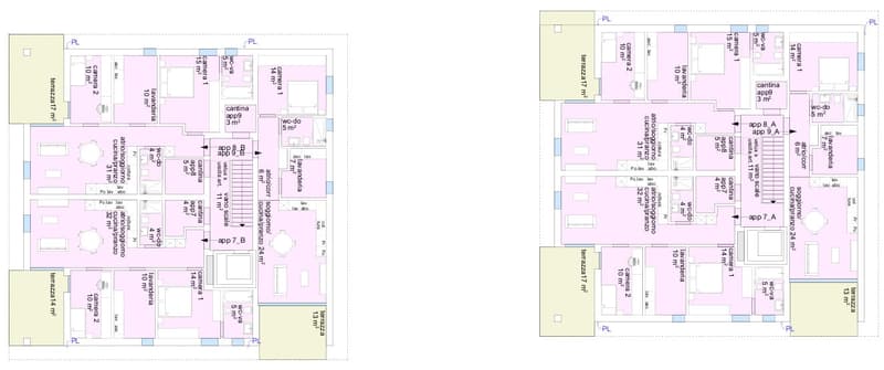 2 floor plan diagrams featuring living room, kitchen, 3 bedrooms, 2 bathrooms, balcony