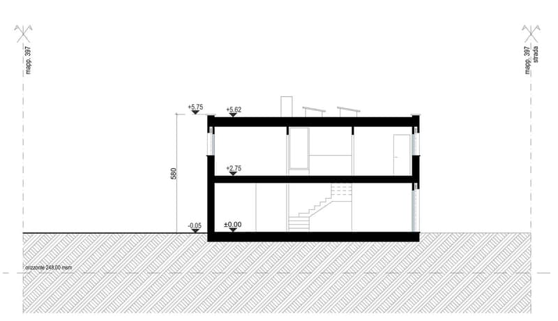 Ground floor with kitchen, living room, stairs leading to second floor with bathroom and bedrooms