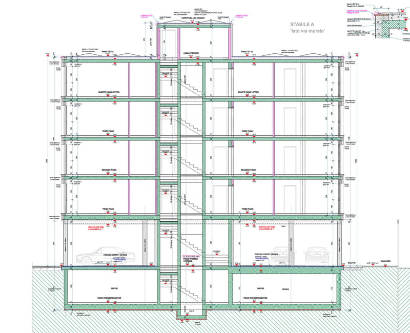 5 floors, raised ground floor, multiple rooms, stairs, parking, car entrance