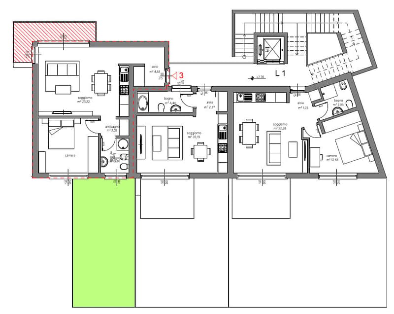 3 bedrooms, 2 bathrooms, living room, kitchen, dining room, balcony