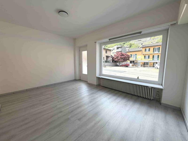 empty room, wooden floor, white walls, large window, radiator