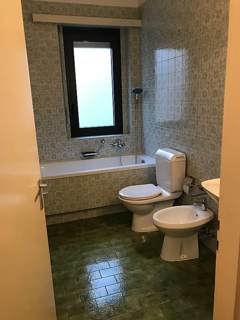 Bathroom with bathtub, toilet, bidet, shower, sink