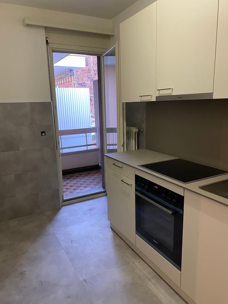 kitchen with oven, gas stove, dishwasher, and balcony