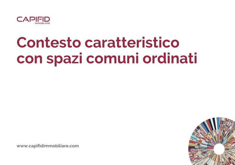 Advertisement of an Italian real estate agency for properties with well-maintained common areas.