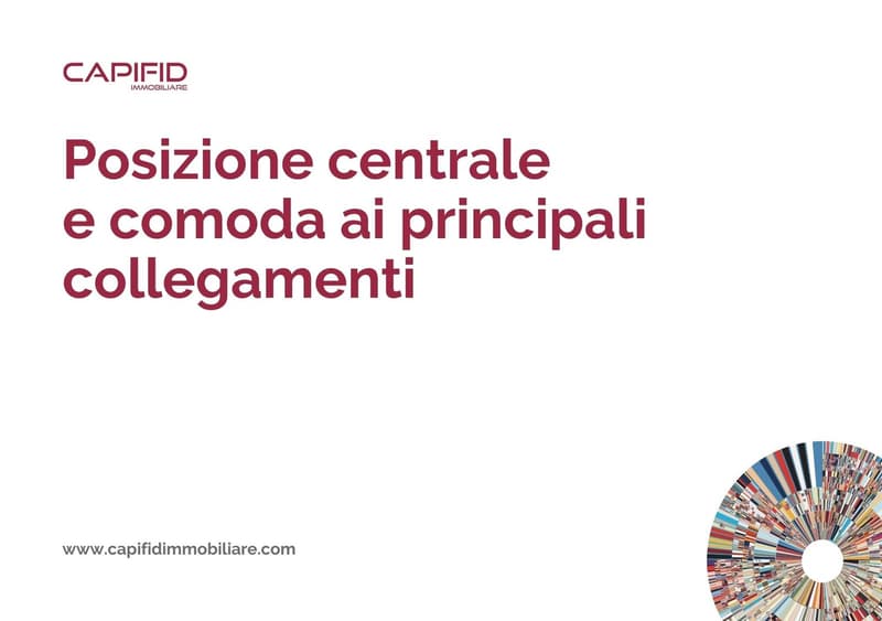 Marketing image with text 'Posizione centrale e comoda ai principali collegamenti' and website address www.capifidimmobiliare.com