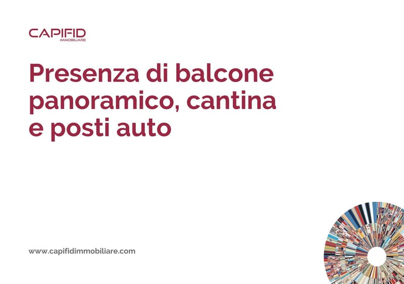 Text: panoramic balcony, cellar and parking spaces.
