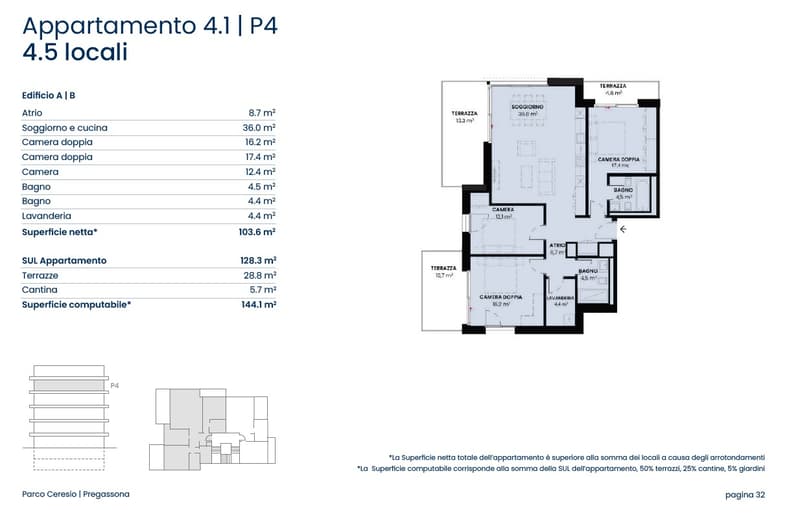 Floor plan includes an entrance hall, living room, dining room, kitchen, 2 bedrooms, 2 bathrooms, 2 balconies, laundry room, and cellar.