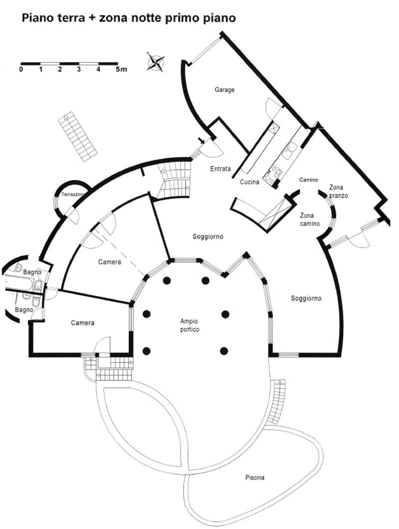 Entrance, Garage, Living area, Kitchen, Two bedrooms, Two bathrooms, Storage, Two Terraces