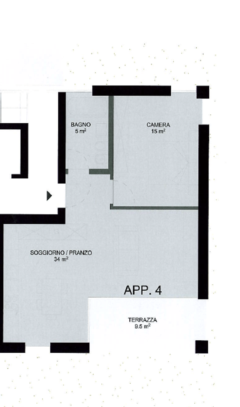 Bathroom, bedroom, living room, terrace