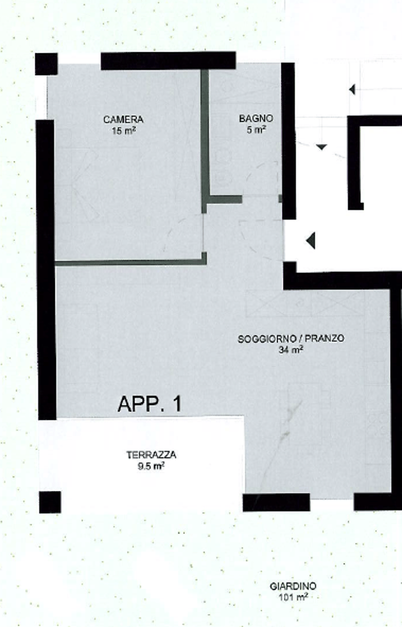 bedroom, bathroom, living room, terrace, garden